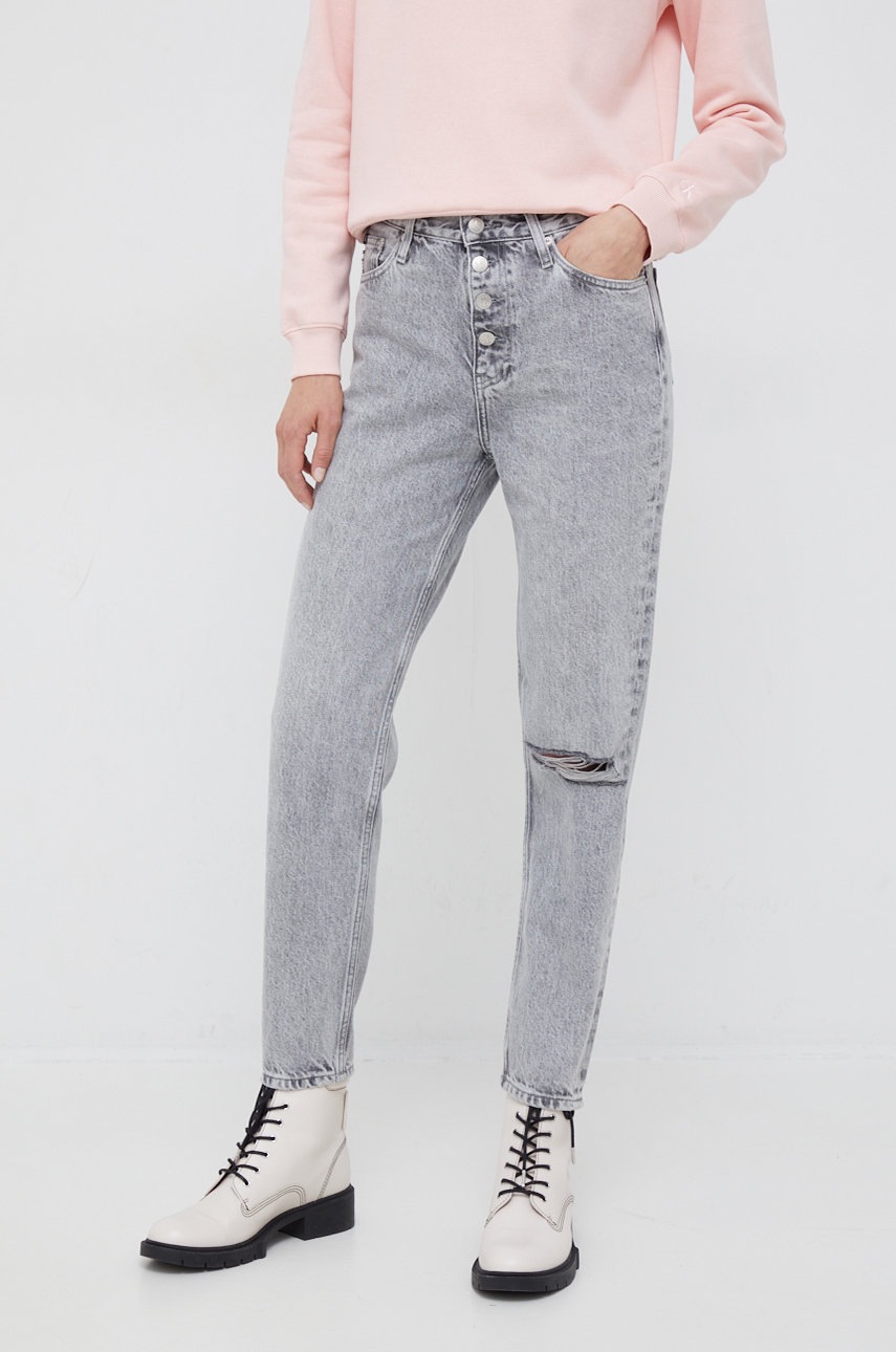 

Дънки Calvin Klein Jeans в с висока талия, Сив