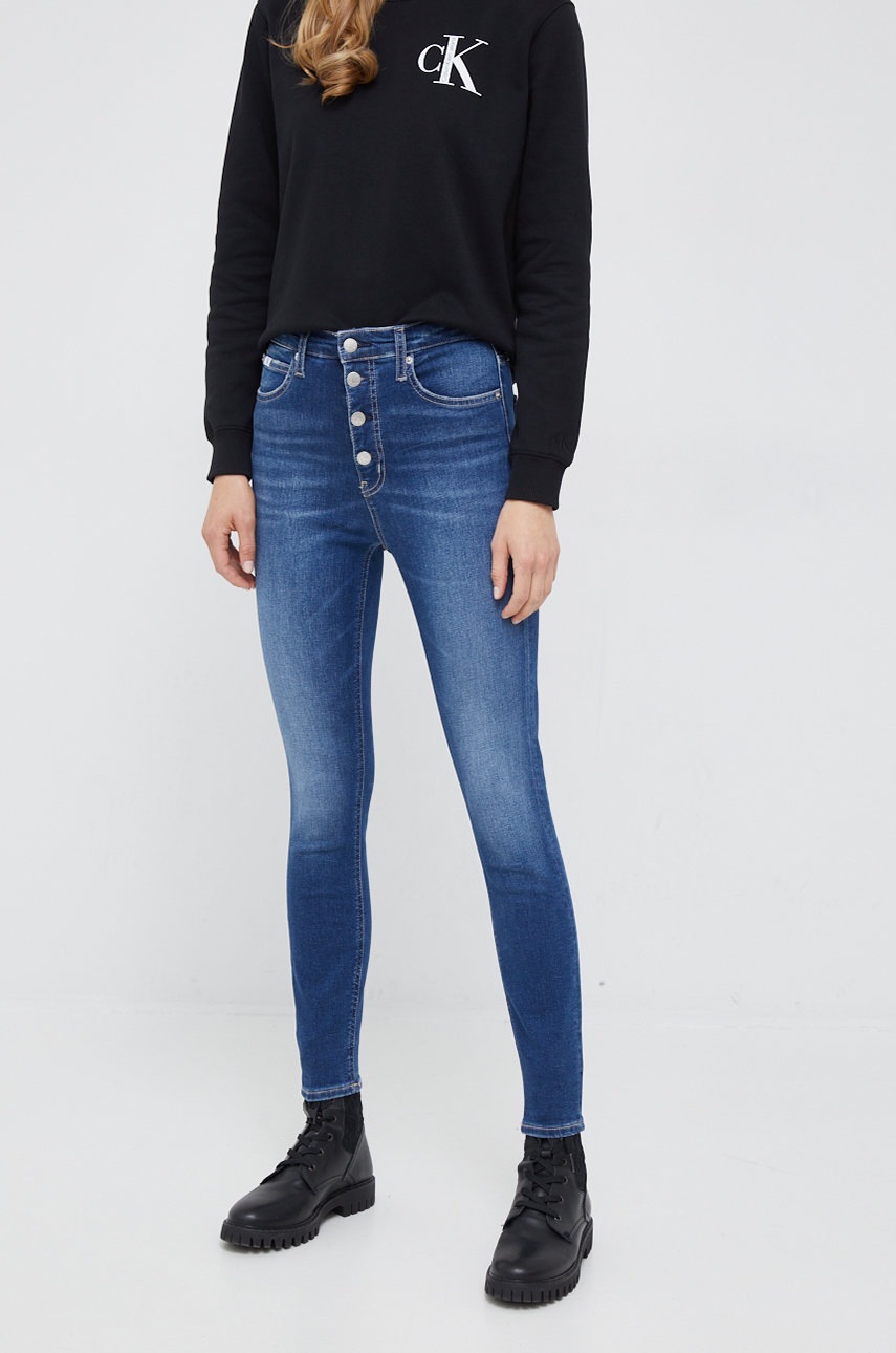 

Дънки Calvin Klein Jeans в с висока талия, Тъмносин