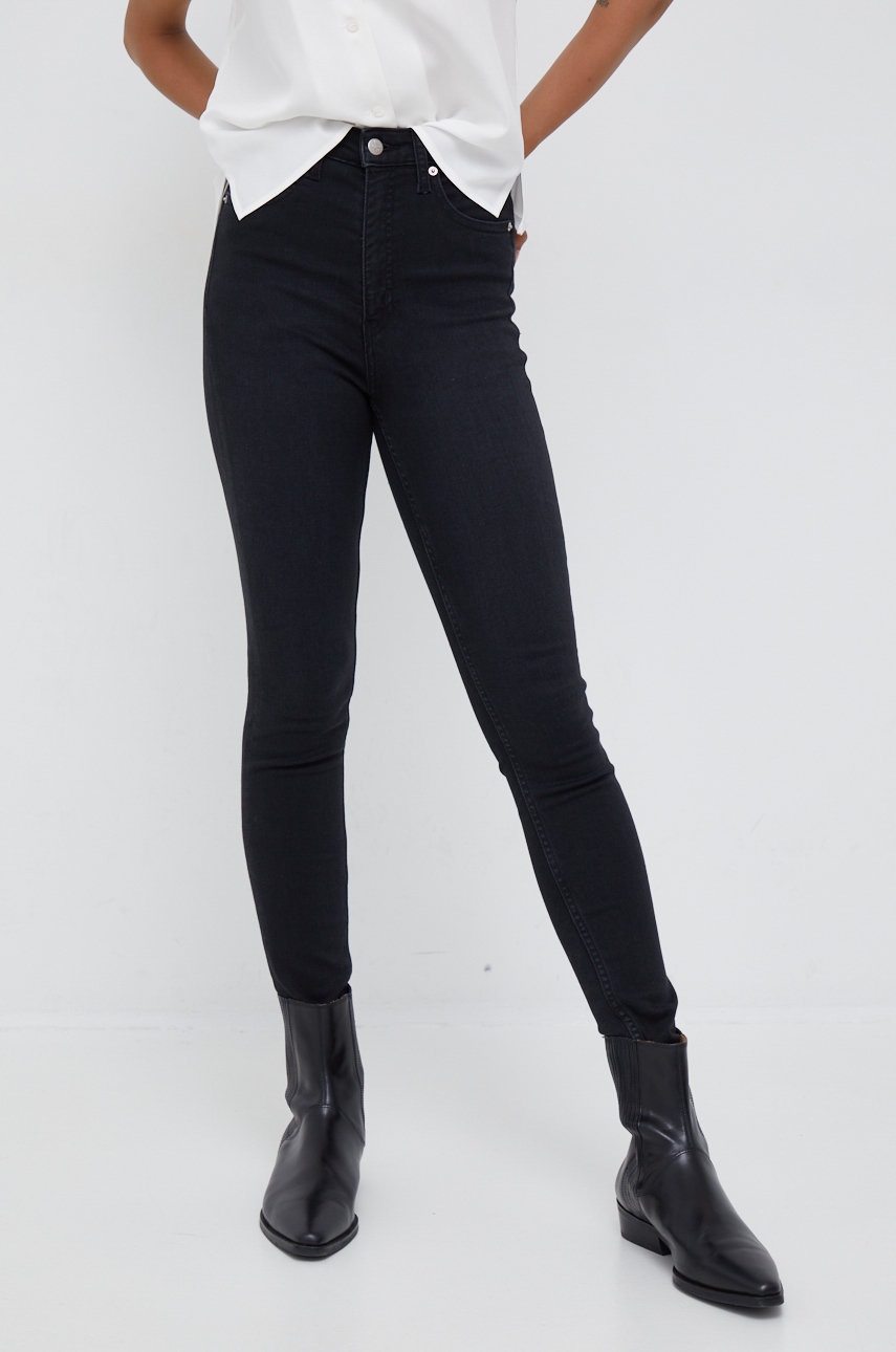 

Дънки Calvin Klein Jeans в с висока талия, Черен