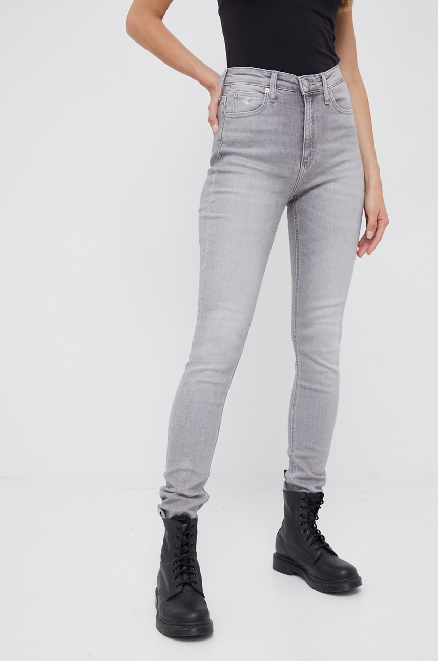 

Дънки Calvin Klein Jeans в с висока талия, Сив