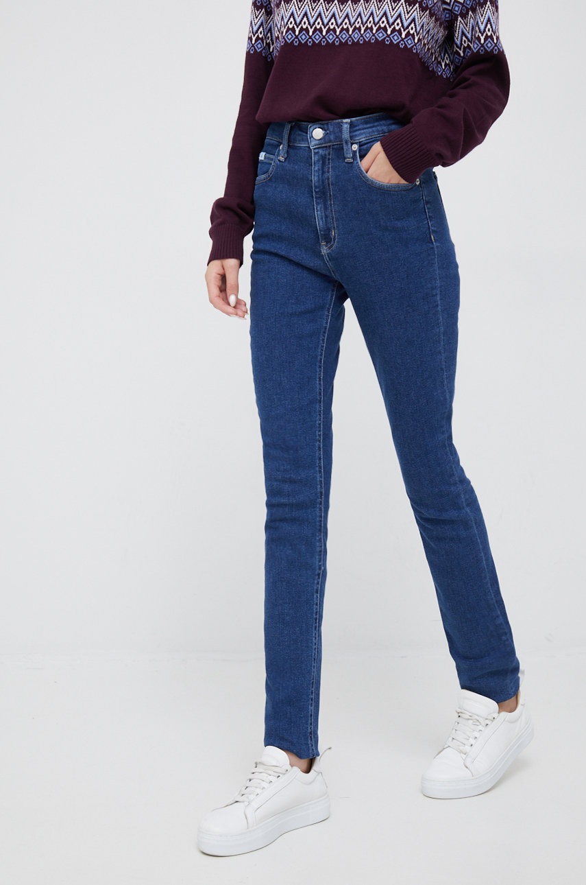 

Дънки Calvin Klein Jeans в с висока талия, Тъмносин
