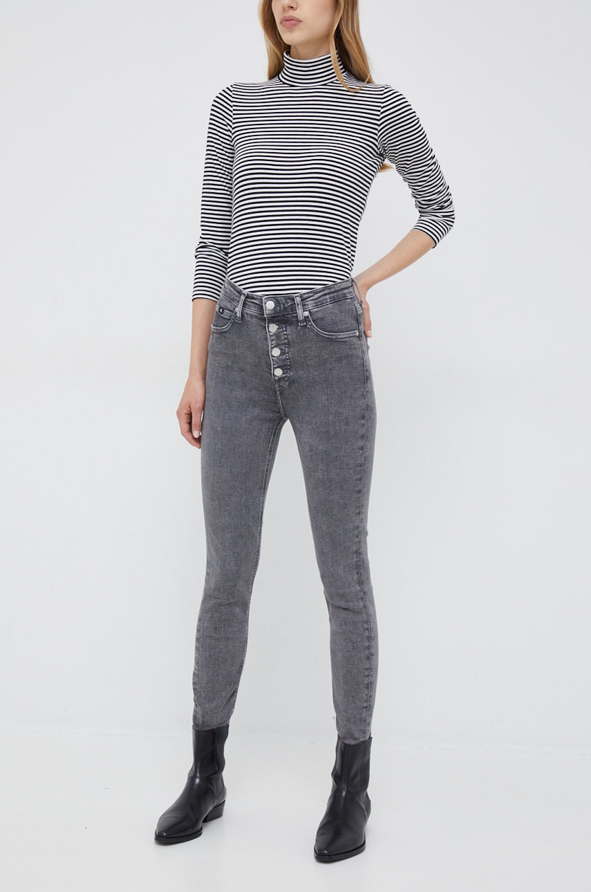 

Дънки Calvin Klein Jeans в с висока талия, Сив