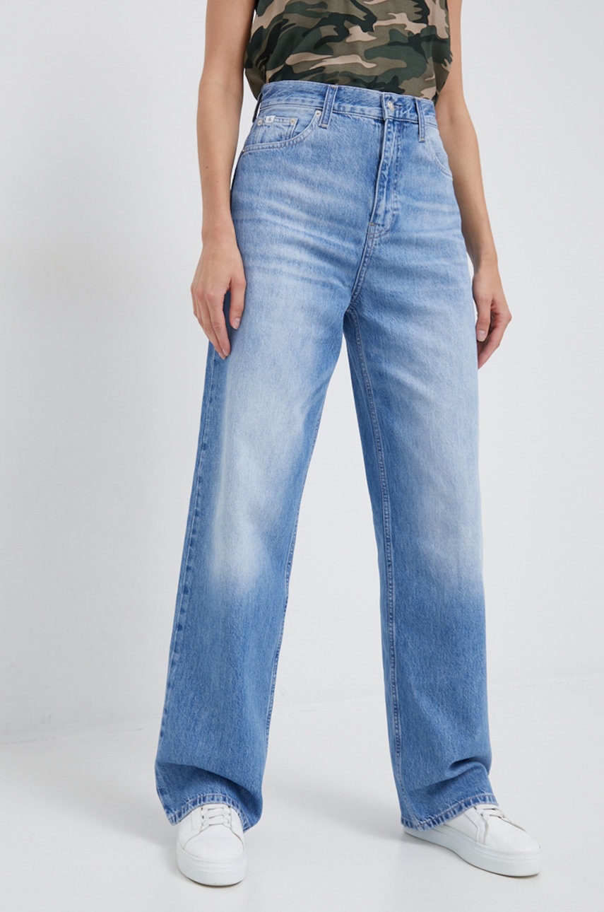 

Дънки Calvin Klein Jeans в с висока талия, Син