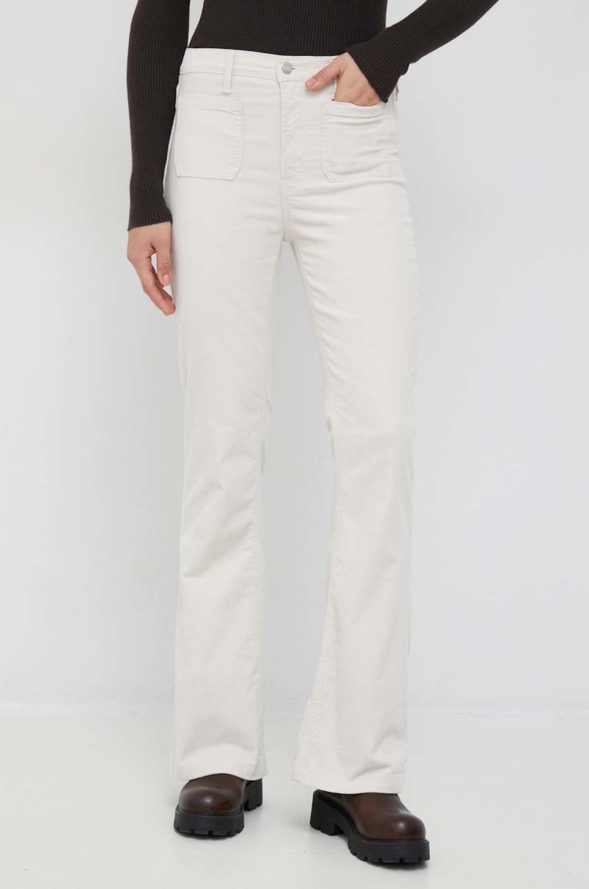 Gap Pantaloni De Catifea Cord Femei, Culoarea Bej, Evazati, High Waist