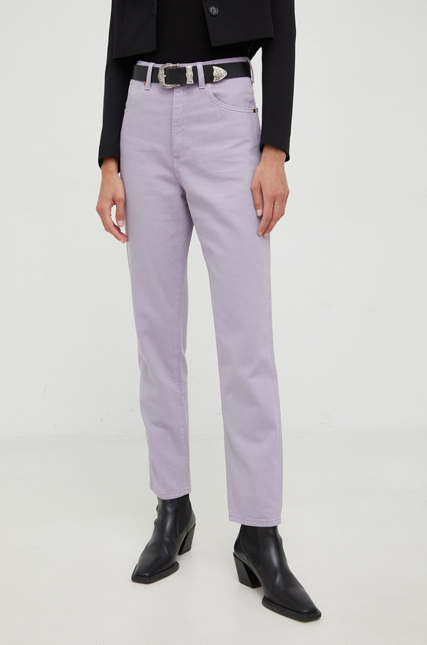 Džíny Wrangler Mom Purple Rock dámské, high waist - fialová -  83% Bavlna