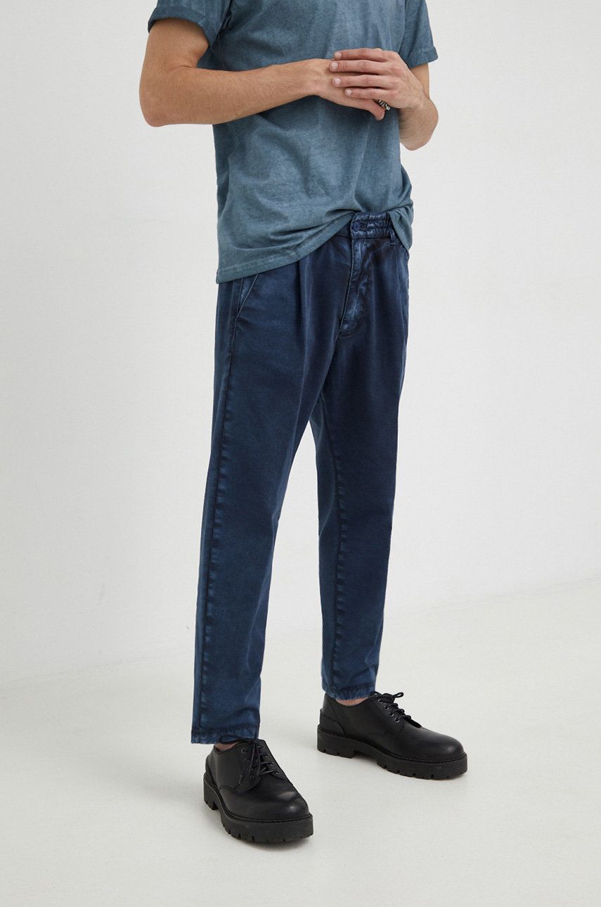 Kalhoty Drykorn pánské, tmavomodrá barva, jednoduché - námořnická modř -  97% Bavlna