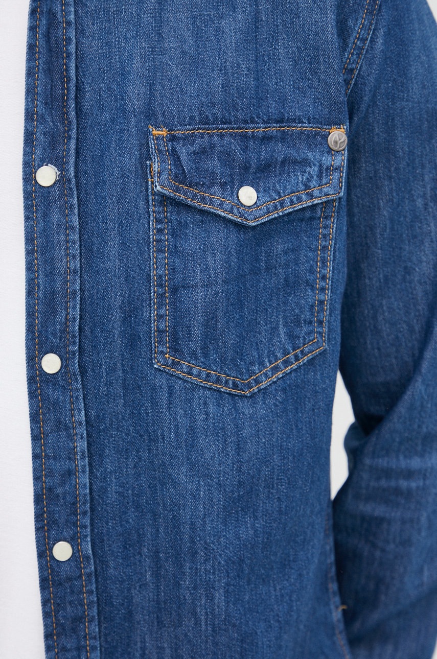 

Джинсовая рубашка Pepe Jeans мужская цвет синий regular классический воротник