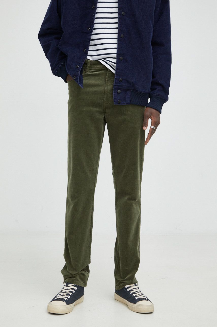 Wrangler pantaloni de catifea cord Texas Slim Militare Green barbati, culoarea verde, drept answear.ro