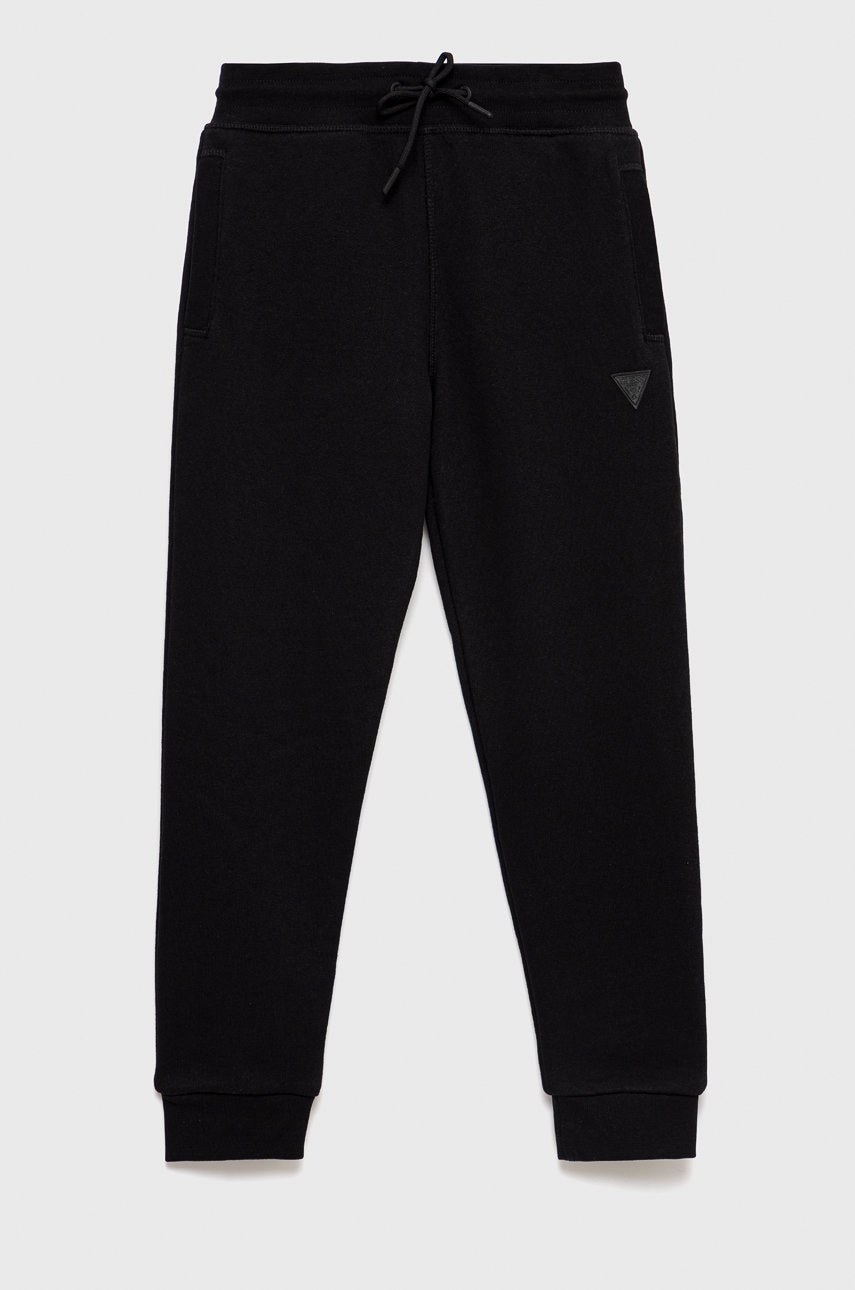 Дитячі спортивні штани Guess колір чорний меланж Дитячі спортивні штани Guess колір чорний меланж