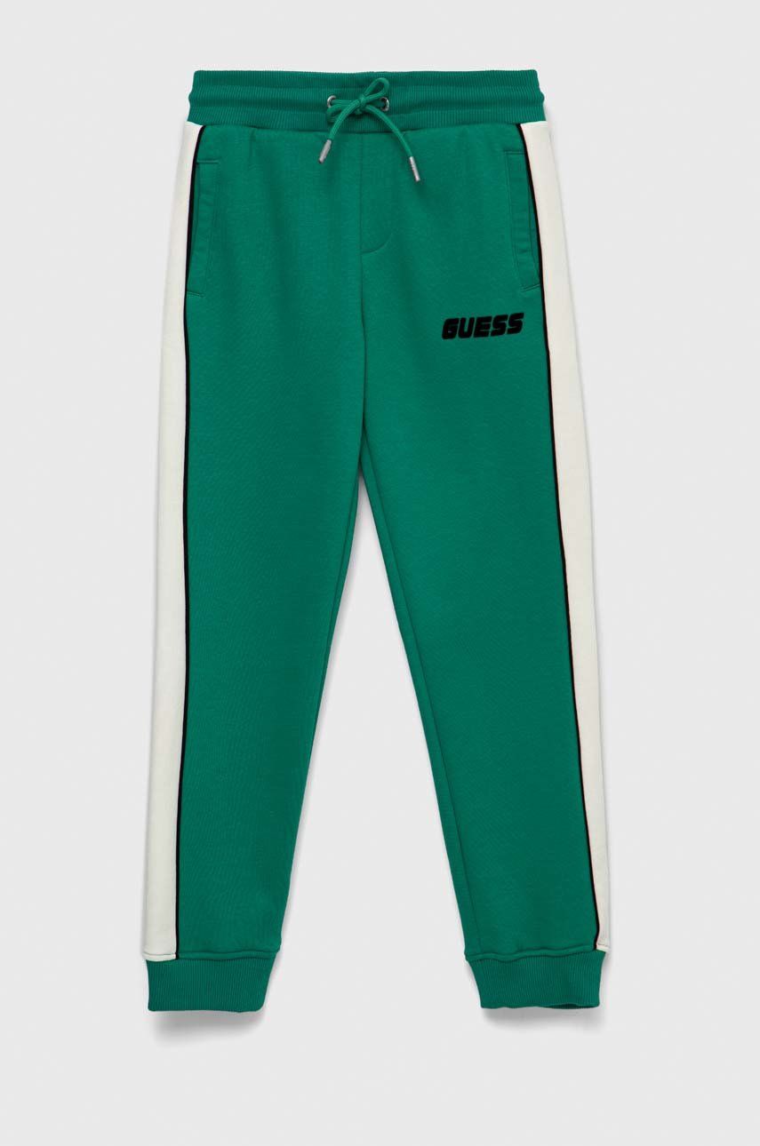 Guess spodnie dresowe dziecięce kolor zielony gładkie