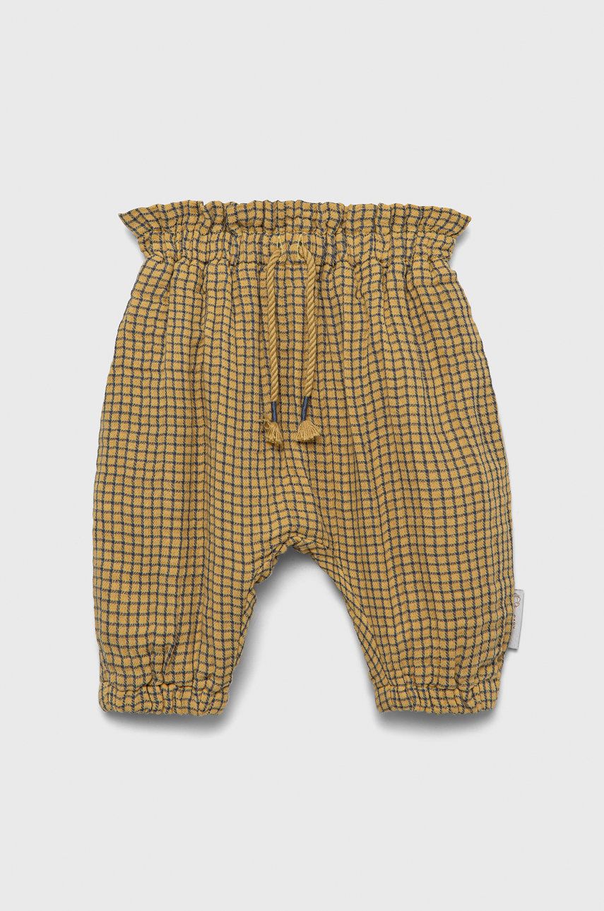 Детские хлопковые брюки United Colors of Benetton цвет жёлтый с узором