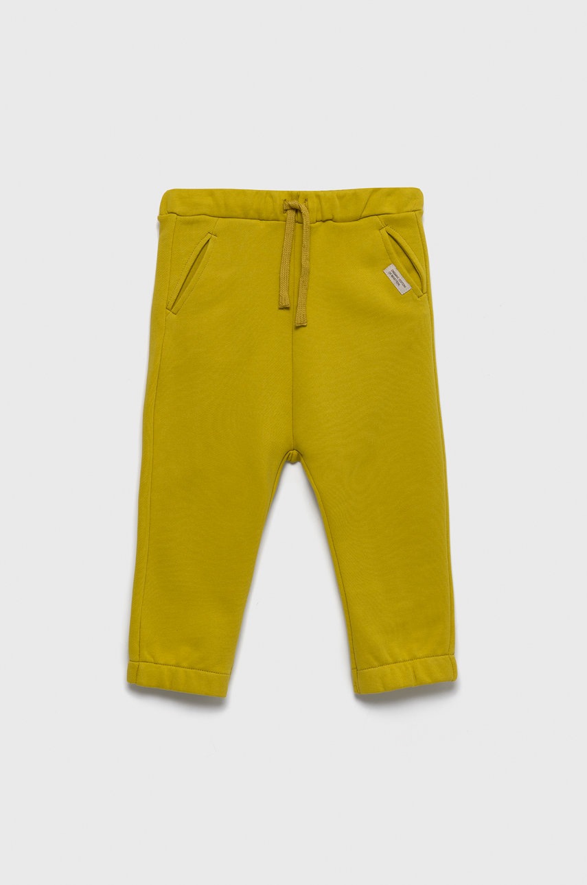 

Детские хлопковые штаны United Colors of Benetton цвет зелёный однотонные