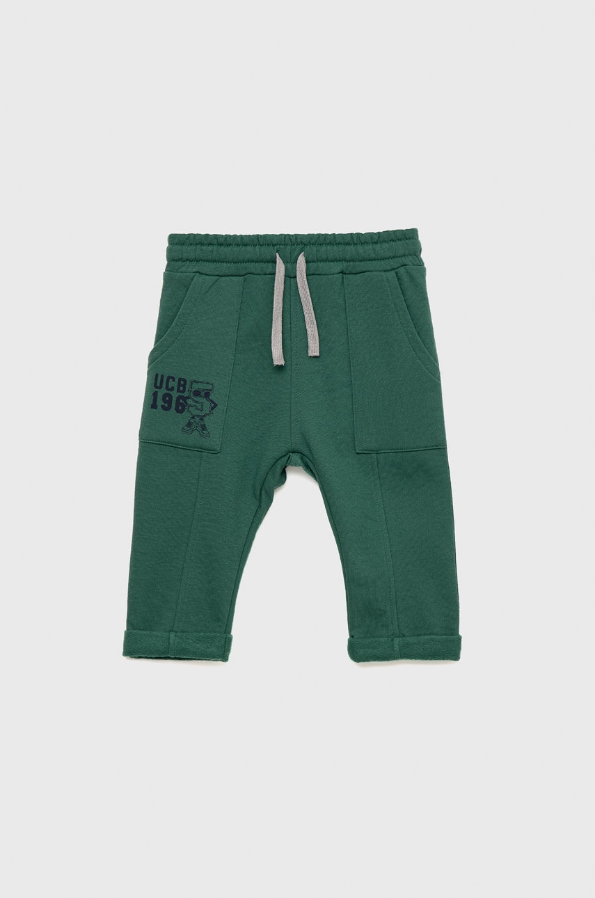 United Colors Of Benetton pantaloni de trening pentru copii culoarea verde, neted