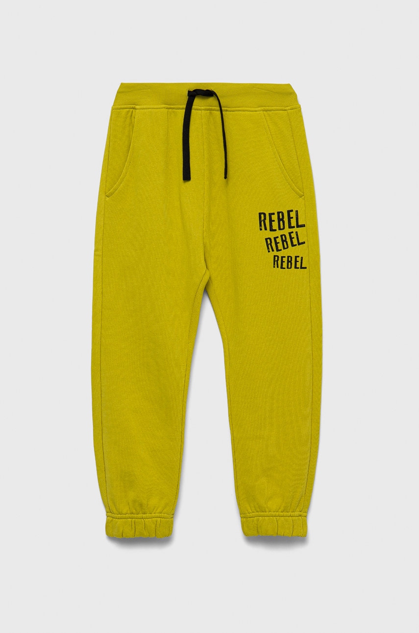 Sisley pantaloni de trening din bumbac pentru copii culoarea verde, cu imprimeu