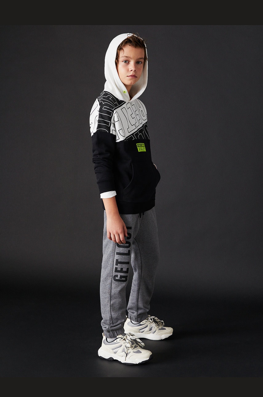 Sisley pantaloni de trening din bumbac pentru copii culoarea gri, cu imprimeu
