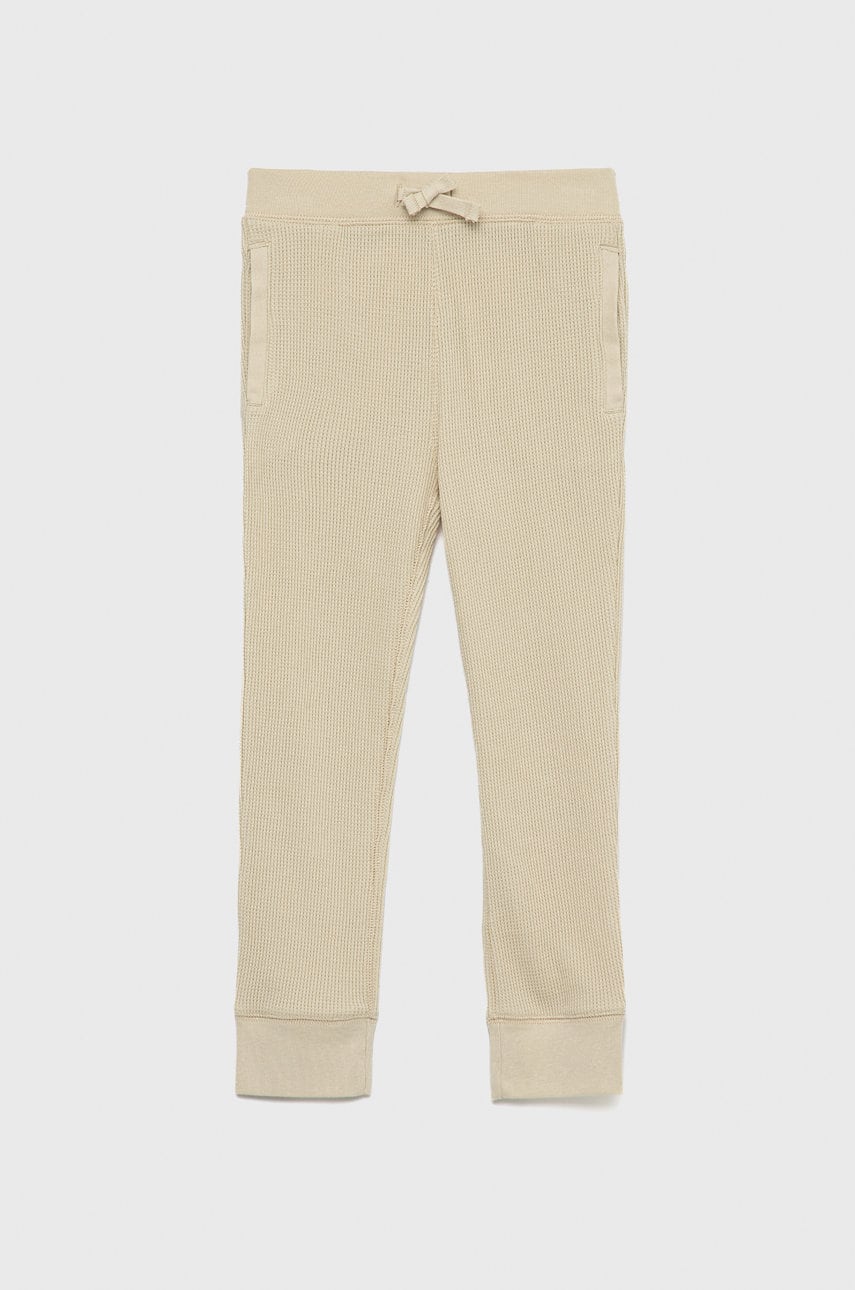 GAP pantaloni de trening din bumbac pentru copii culoarea bej, neted