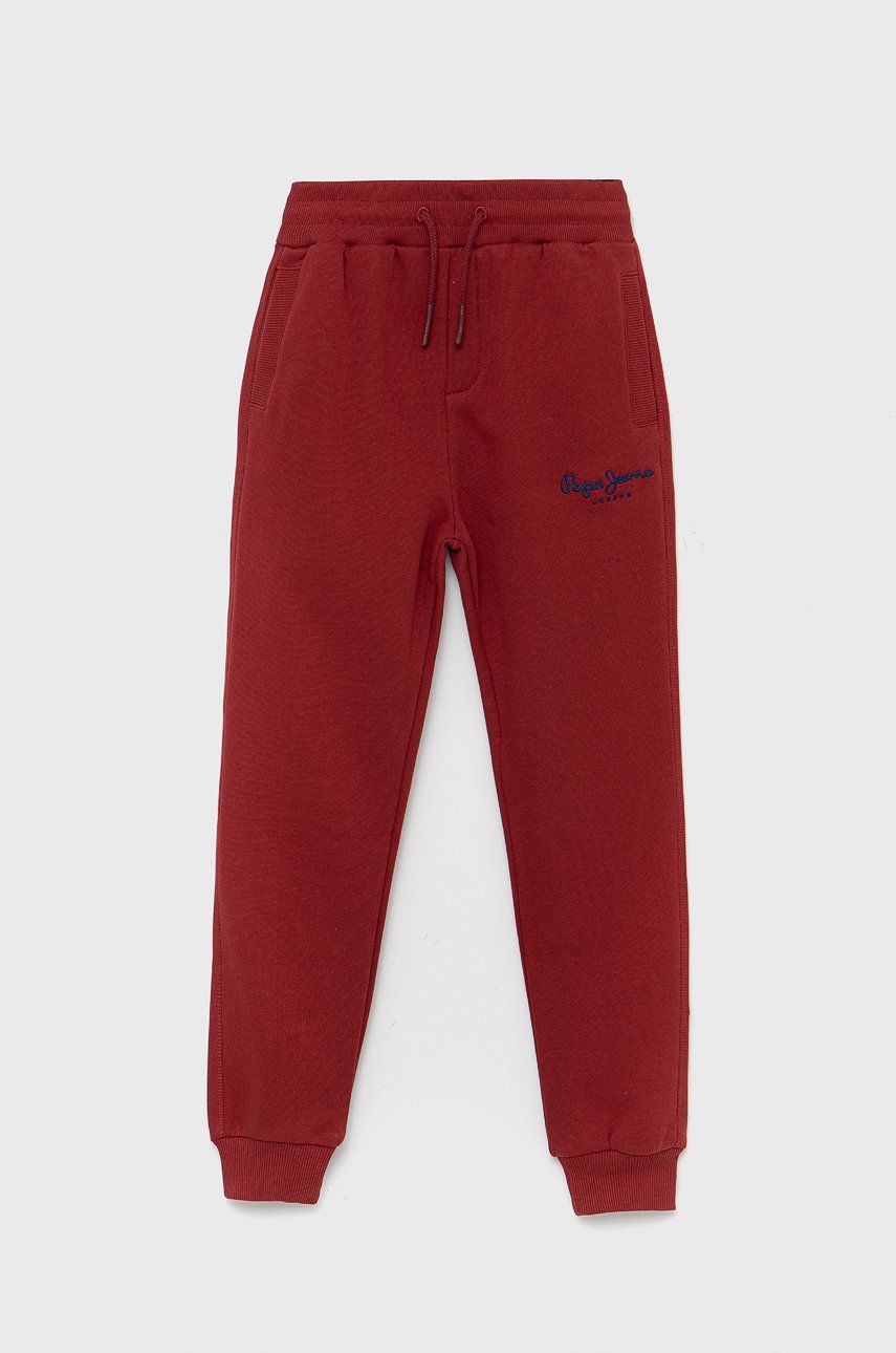 Pepe Jeans spodnie dresowe bawełniane dziecięce Lamonty kolor czerwony z aplikacją