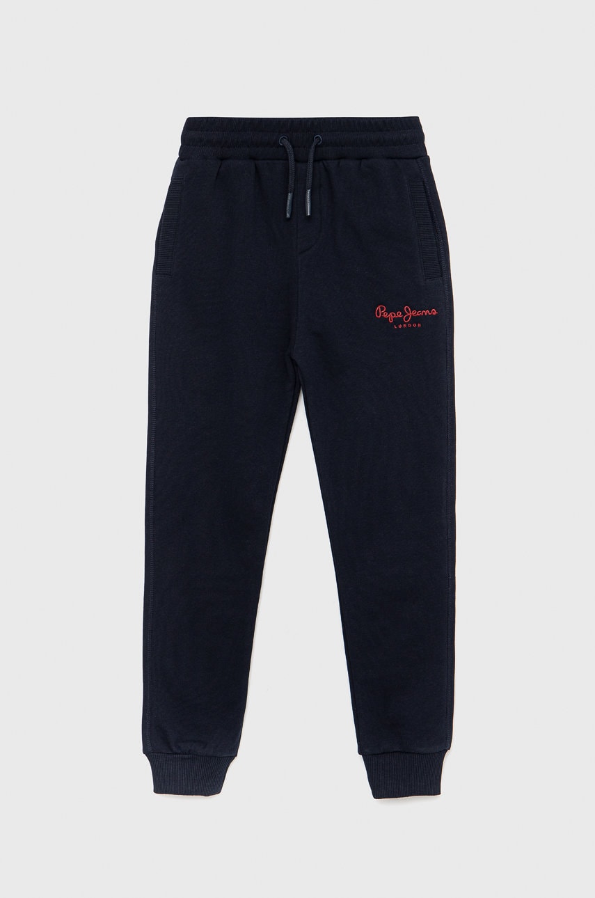 Pepe Jeans pantaloni de trening din bumbac pentru copii lamonty culoarea albastru marin, cu imprimeu