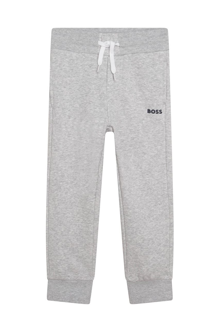 Boss pantaloni de trening pentru copii culoarea gri, neted