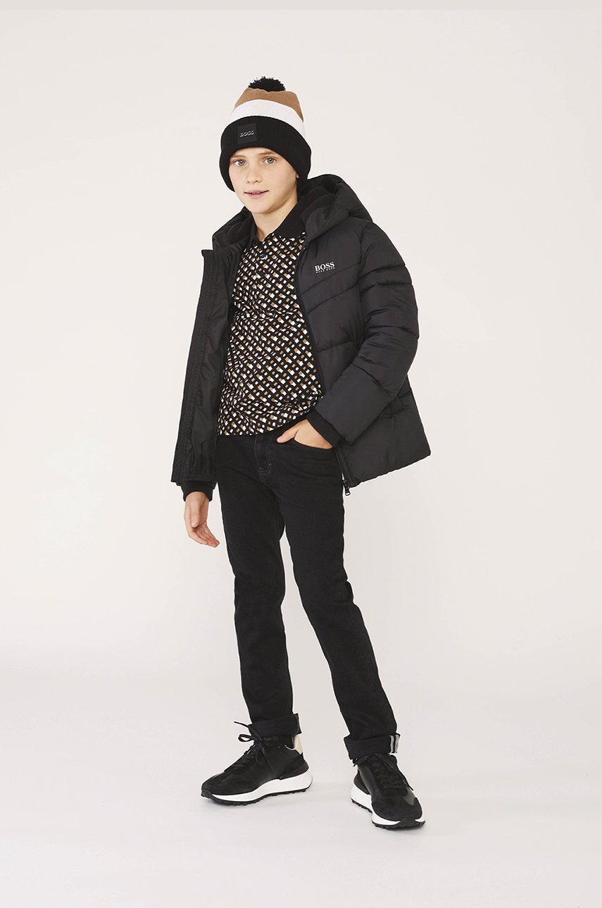 Boss pantaloni copii culoarea negru, neted