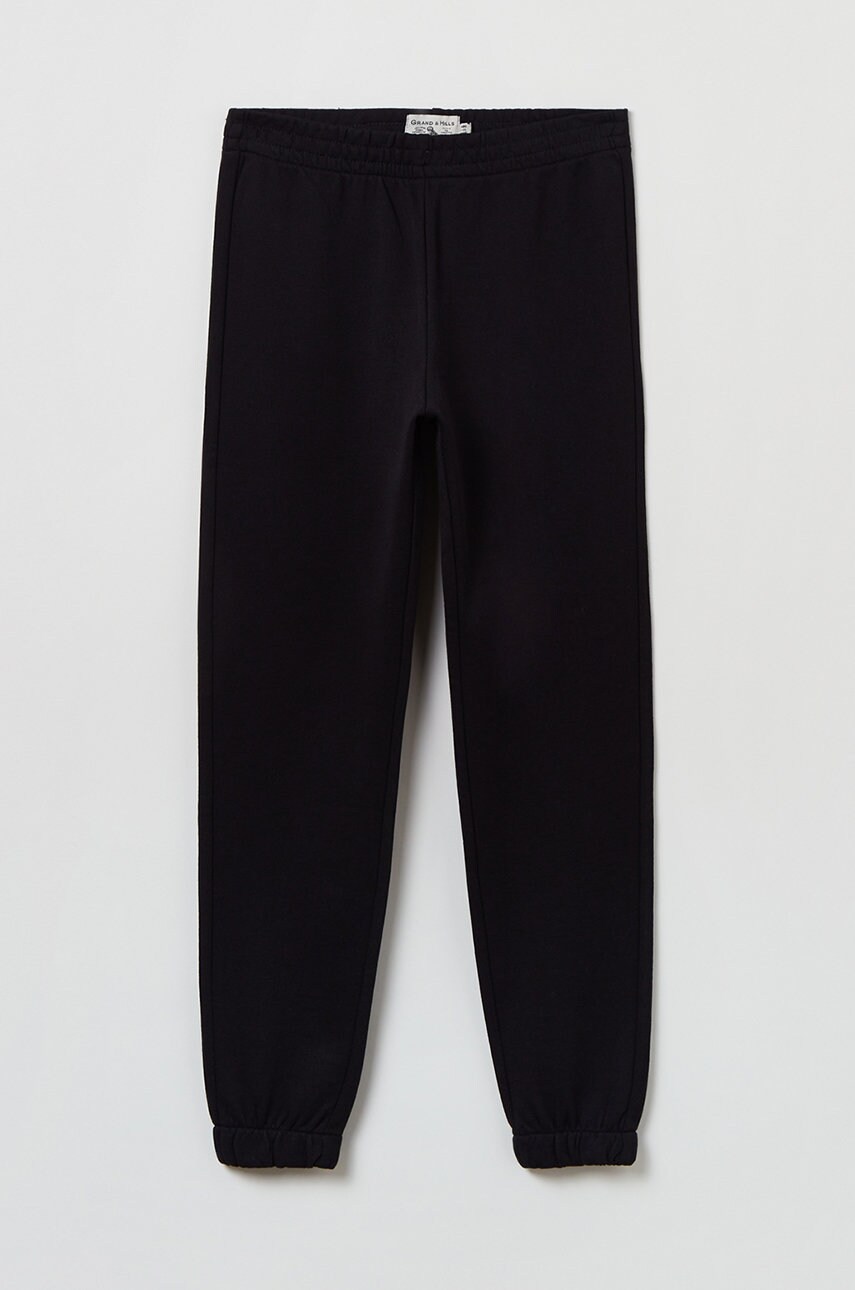 OVS pantaloni de trening din bumbac pentru copii culoarea negru, neted