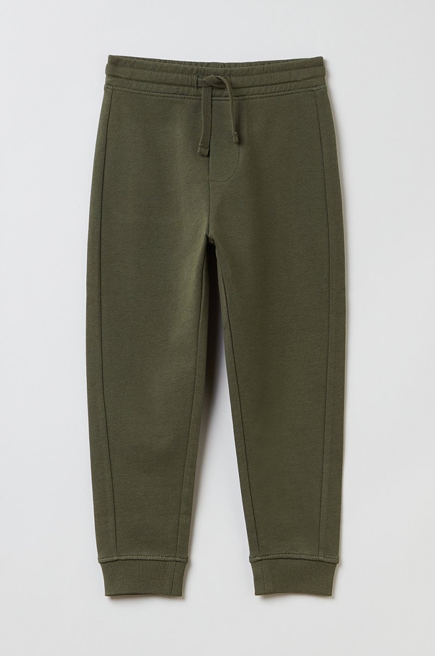 OVS pantaloni de trening din bumbac pentru copii culoarea maro, neted