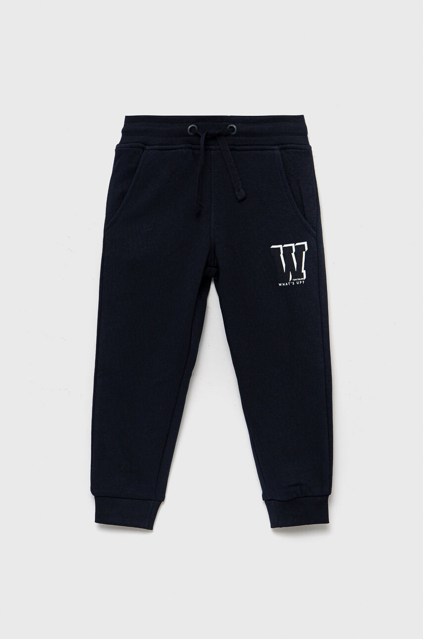 Tom Tailor pantaloni de trening din bumbac culoarea albastru marin, cu imprimeu