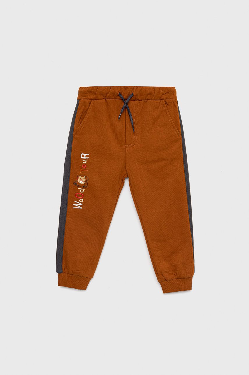 Birba&Trybeyond pantaloni de trening din bumbac pentru bebeluși culoarea portocaliu, cu imprimeu