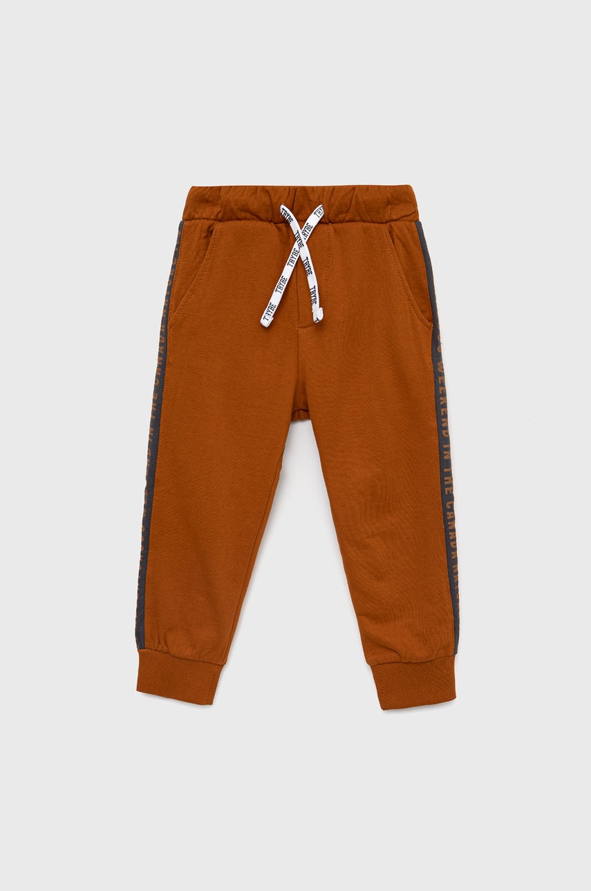 Birba&trybeyond pantaloni de trening din bumbac pentru copii culoarea maro, cu imprimeu
