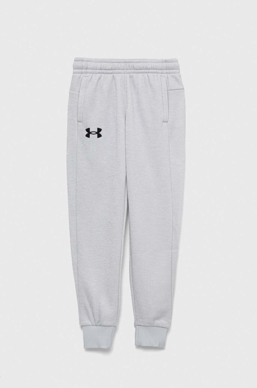 Levně Dětské tepláky Under Armour šedá barva, hladké