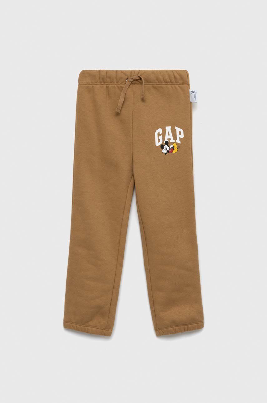 Дитячі спортивні штани GAP x Disney колір коричневий однотонні