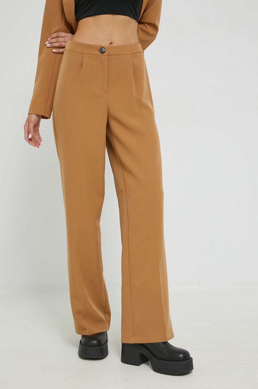 E-shop Kalhoty Only dámské, béžová barva, široké, high waist