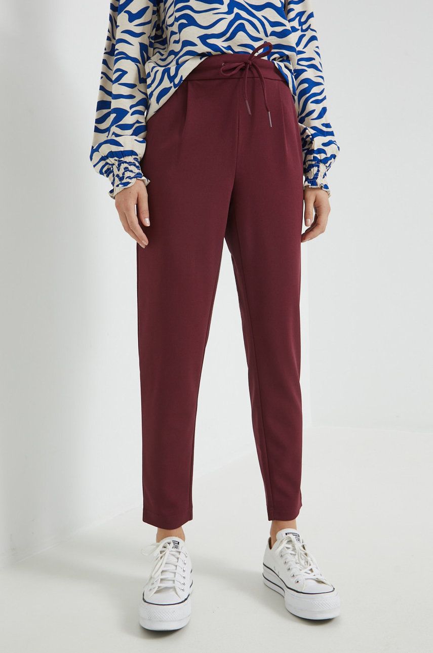 Kalhoty Only dámské, vínová barva, jednoduché, high waist - burgundské -  98% Polyester