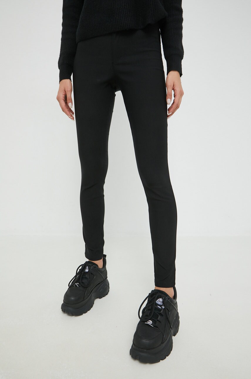 Noisy may pantaloni femei, culoarea negru, mulata, high waist