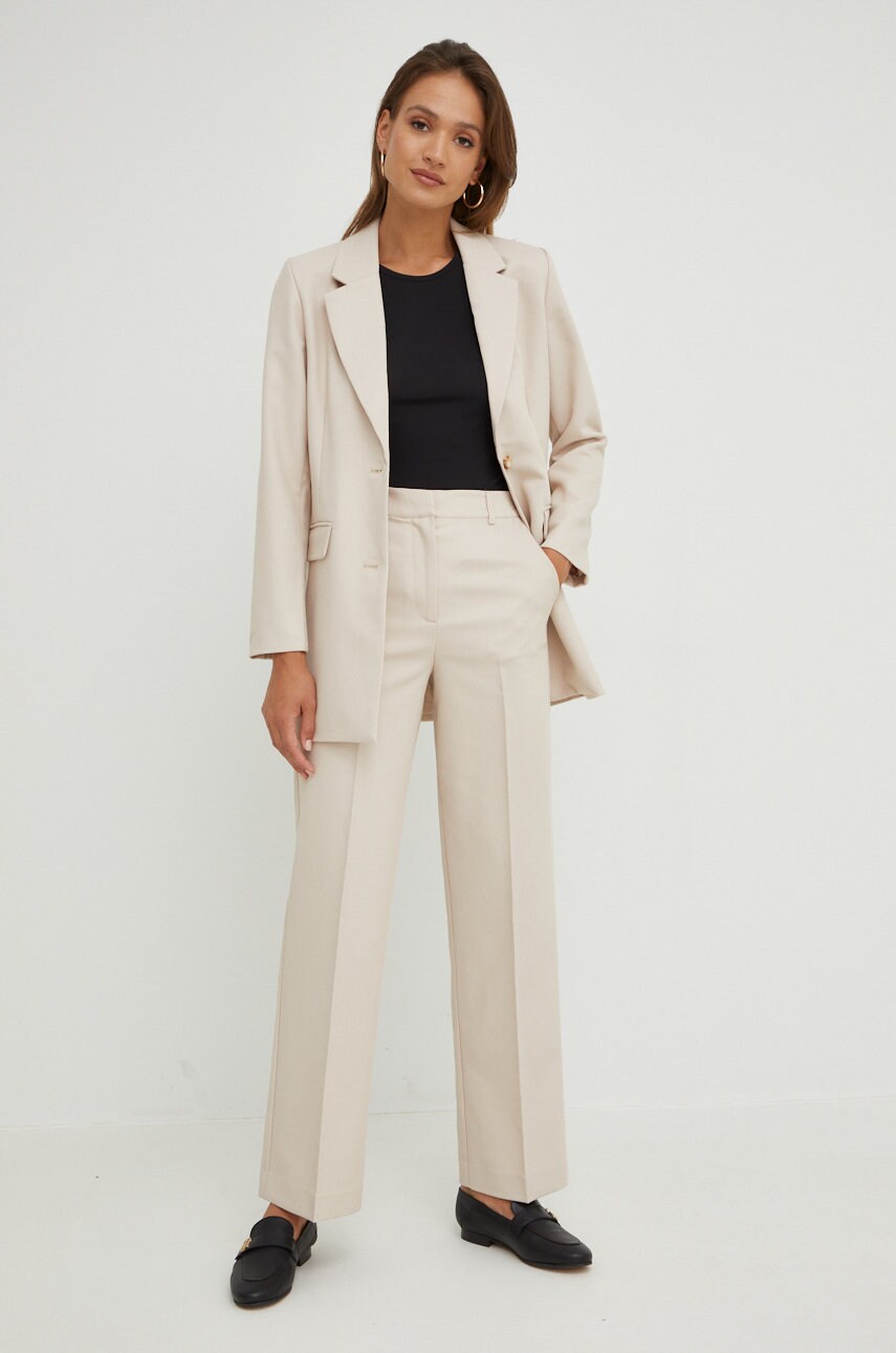 Selected femme pantaloni femei, culoarea bej, drept, high waist