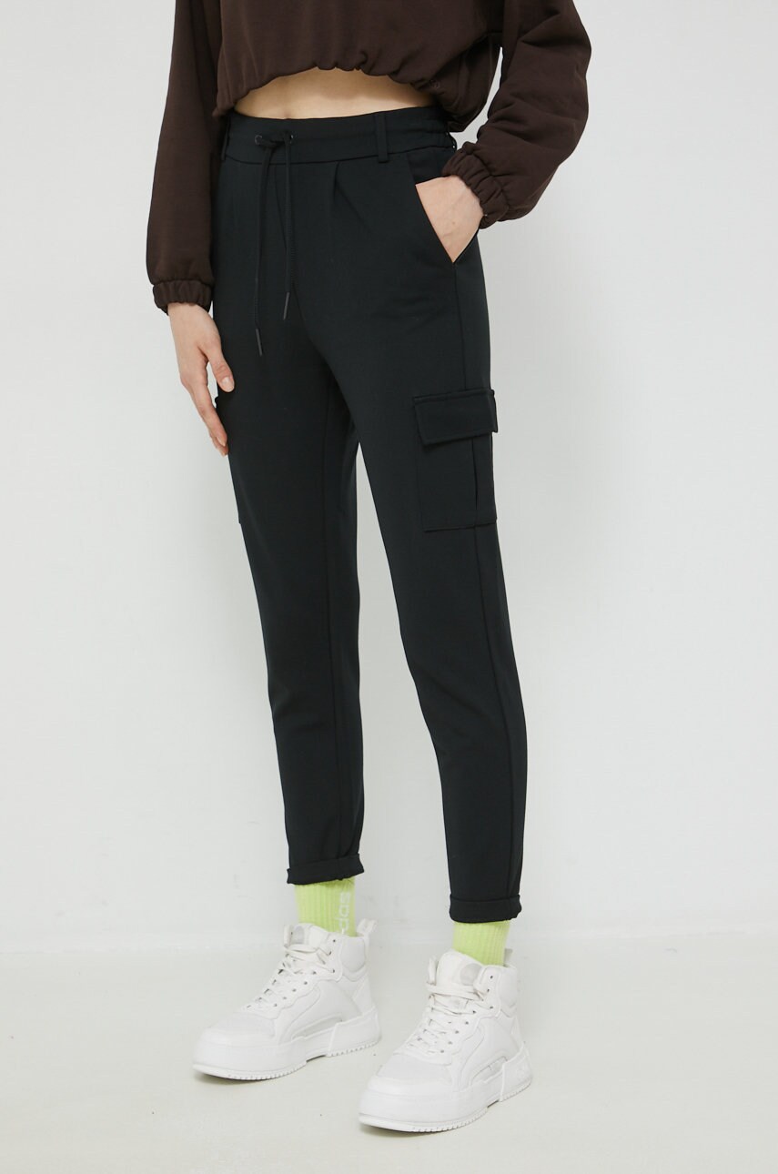 Only pantaloni femei, culoarea negru, fason cargo, high waist
