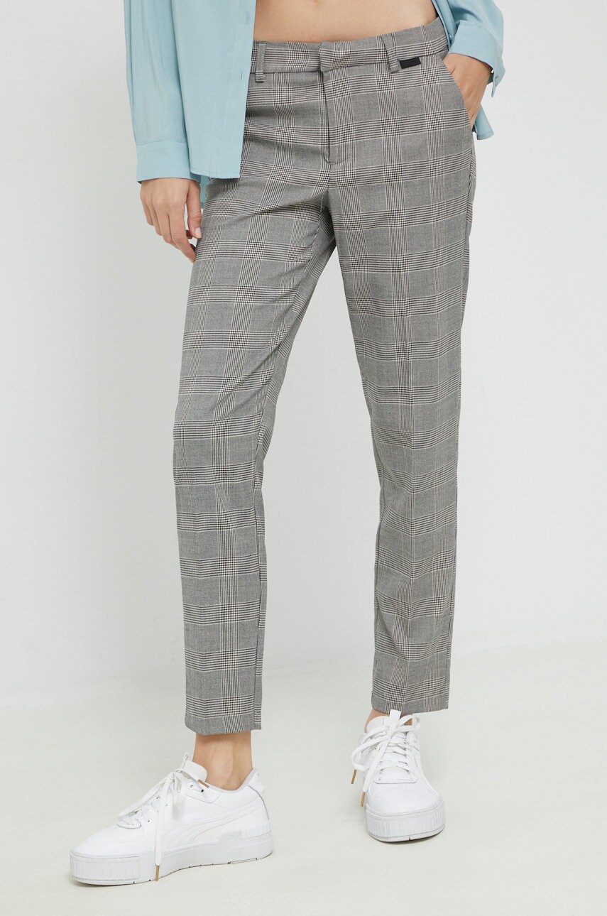 Only pantaloni femei, culoarea gri, drept, medium waist