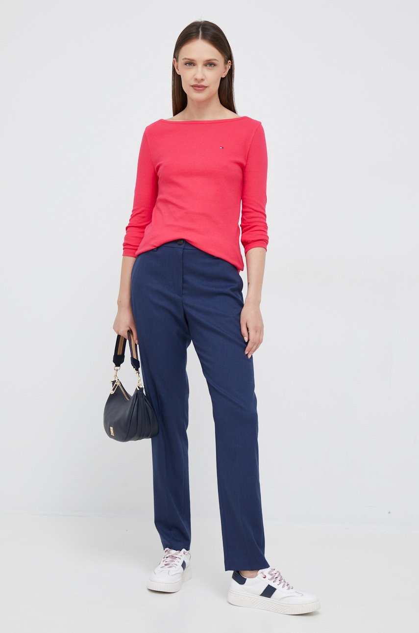 

Штани Tommy Hilfiger жіночі колір синій фасон chinos середня посадка