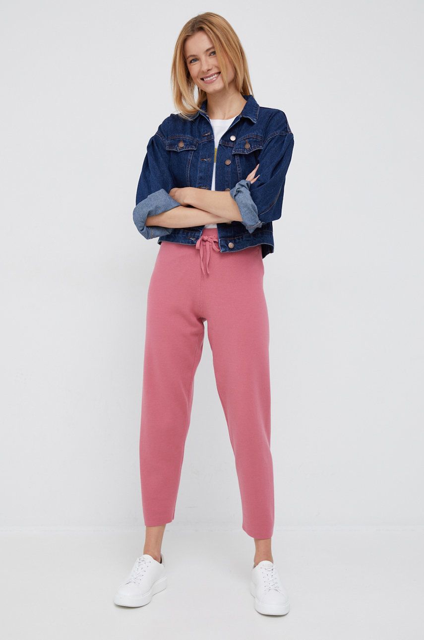 Levně Kalhoty Tommy Hilfiger dámské, růžová barva, hladké