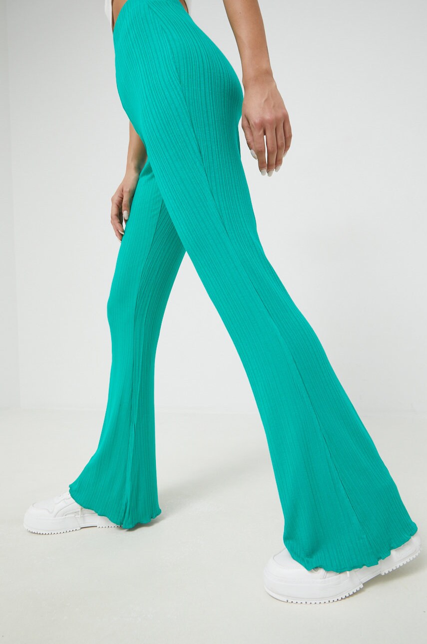 Pieces pantaloni femei, culoarea verde, drept, medium waist