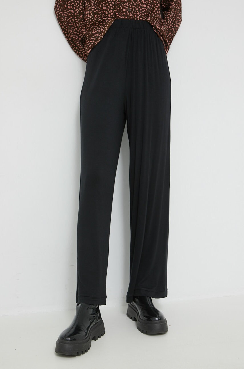 Pieces pantaloni femei, culoarea negru, drept, high waist