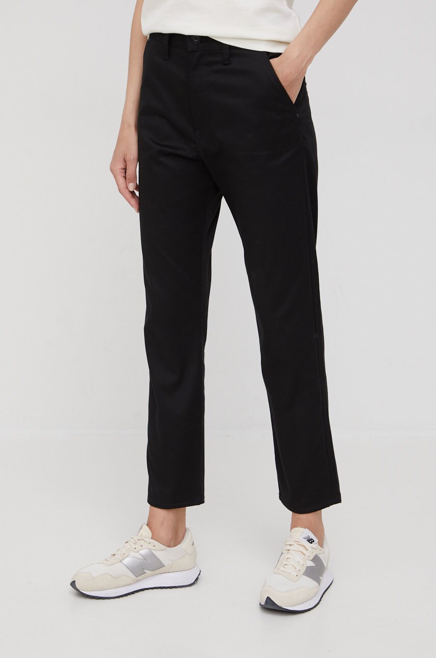 G-star raw pantaloni femei, culoarea negru, drept, high waist