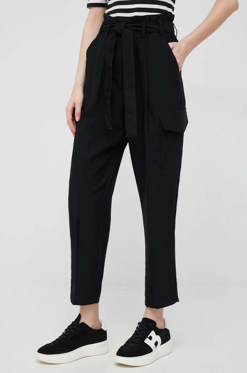 Dkny spodnie damskie kolor czarny fason cargo high waist