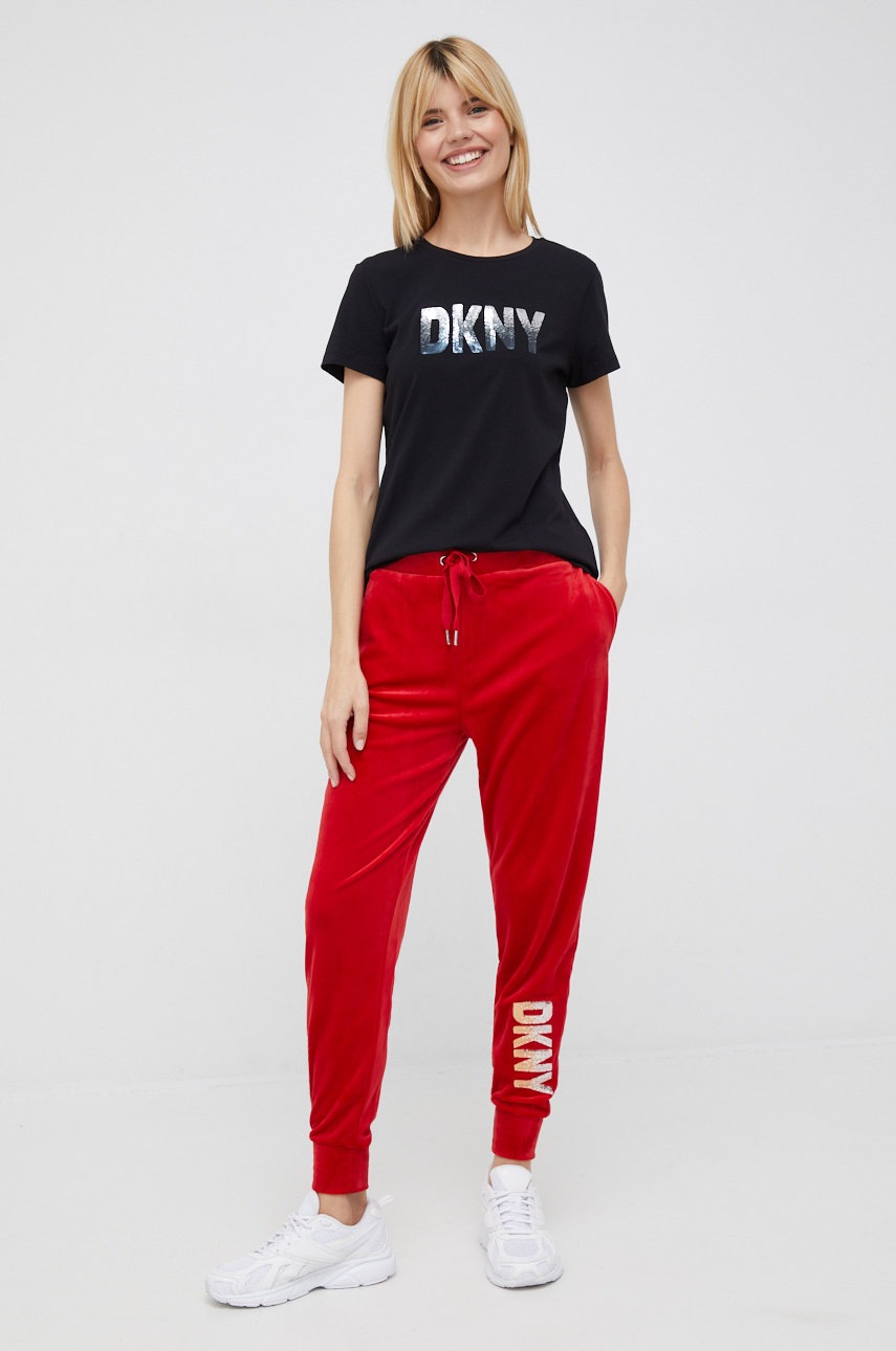 

Спортивні штани Dkny жіночі колір червоний з аплікацією