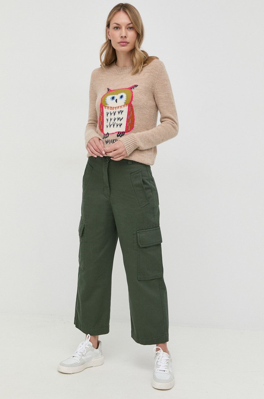 Weekend Max Mara pantaloni de bumbac femei, culoarea verde, fason cargo, high waist answear.ro imagine noua