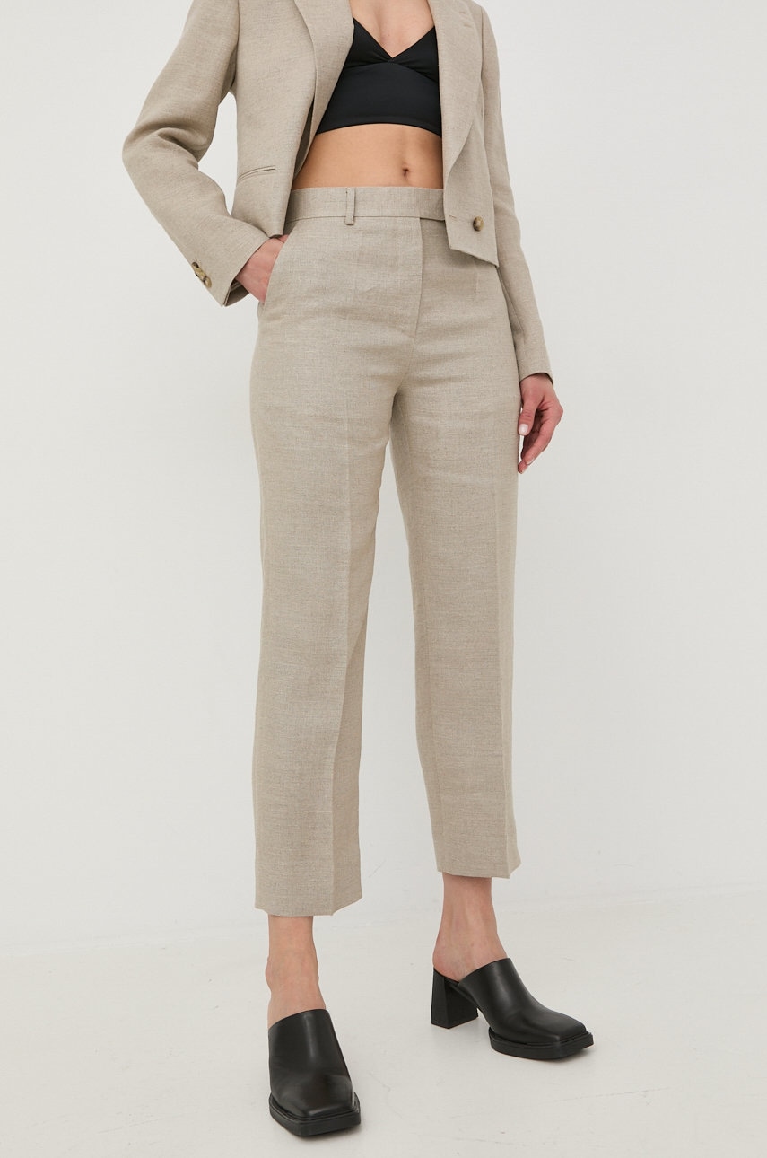 Tiger of sweden pantaloni din in femei, culoarea bej, drept, high waist