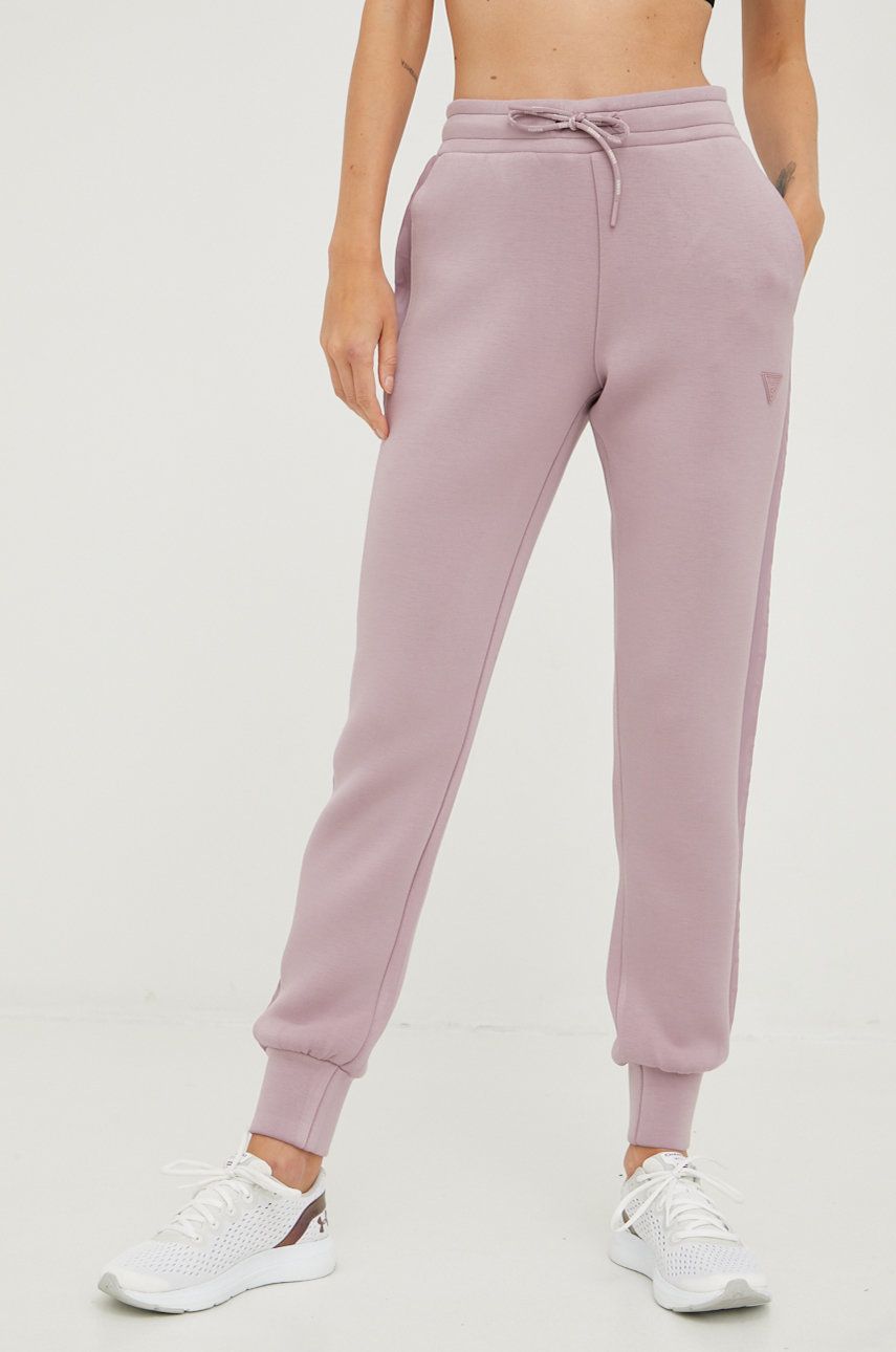 Guess spodnie dresowe damskie kolor fioletowy z aplikacją