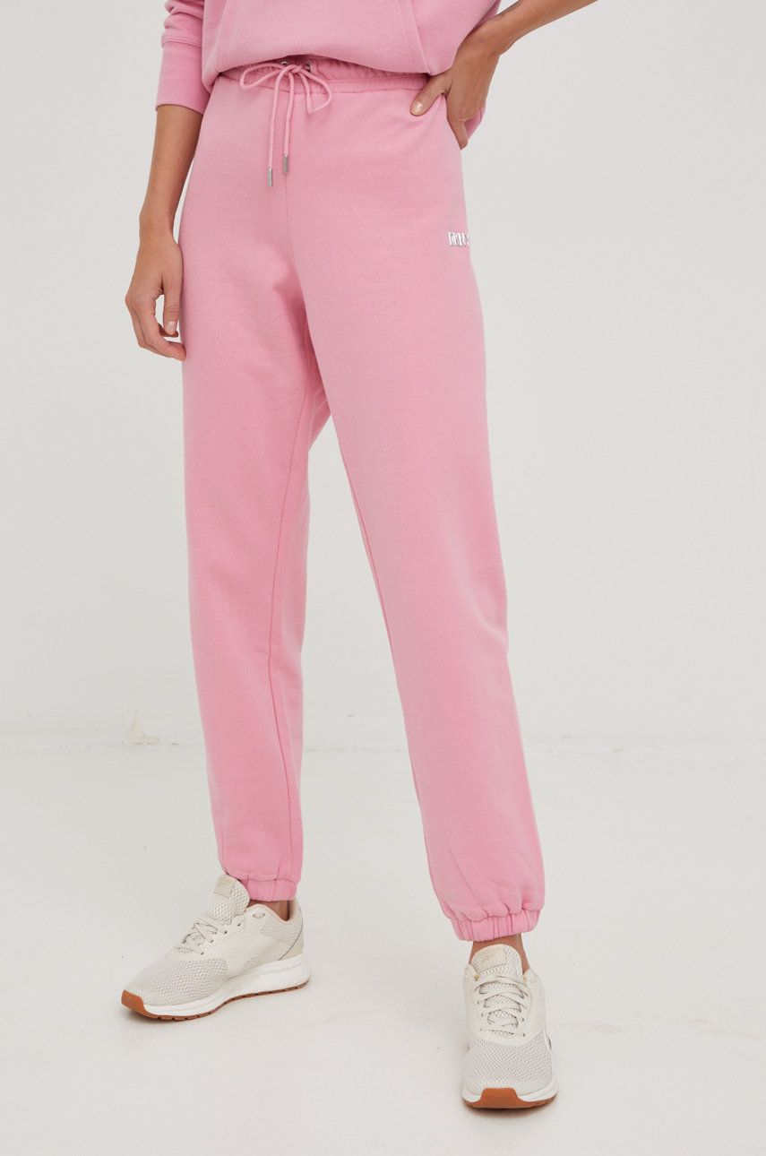 Dkny pantaloni de trening femei, culoarea roz, neted