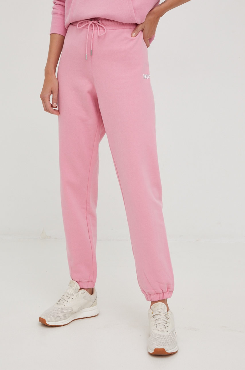 Dkny pantaloni de trening femei, culoarea roz, neted