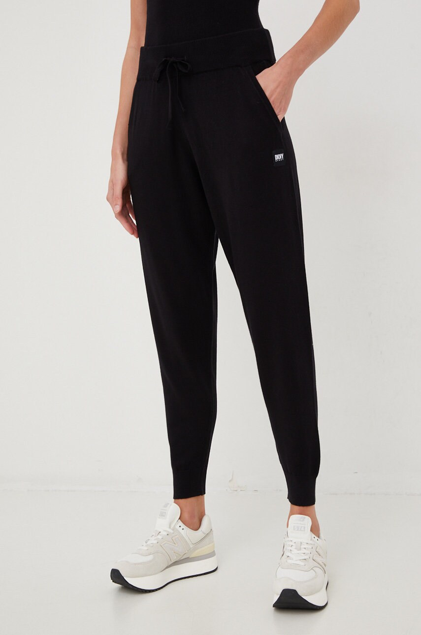 Dkny pantaloni de trening cu amestec de lână femei, culoarea negru, neted
